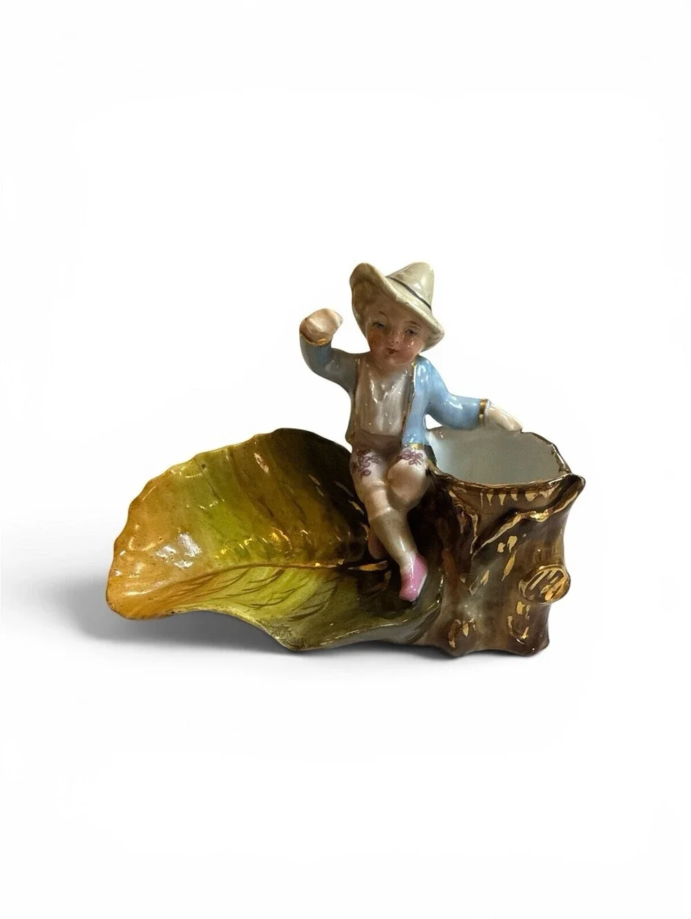 Colonial Boy Stump Leaf Match Toothpick Holder Ceramic 1236 5